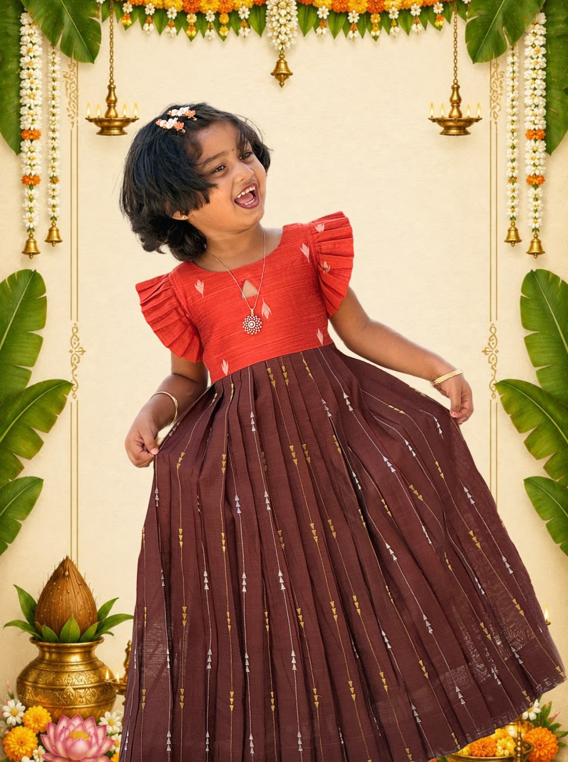 Idhal - Orange and Coffee Brown - SKA-2915