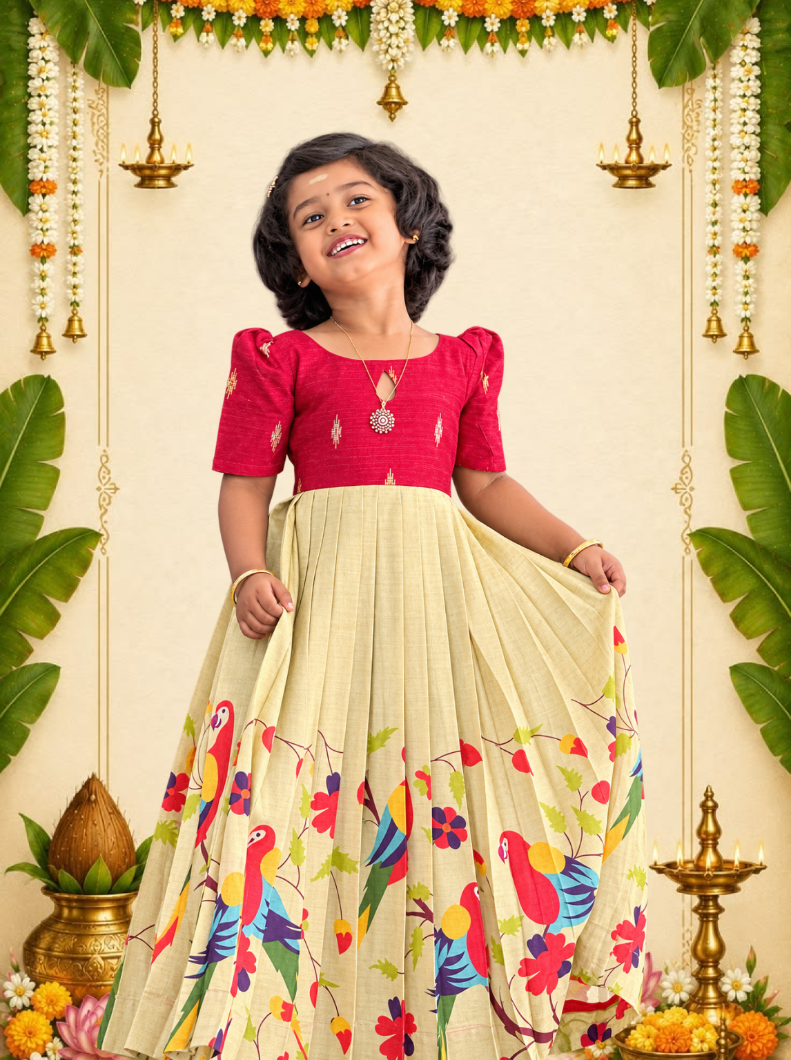 Chitra - Red and Sandal (Parrot) - SKA-2916